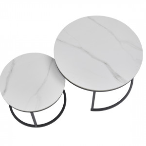 Комплект журнальних столиків Atlanta 700x700x410 чорний/біла кераміка