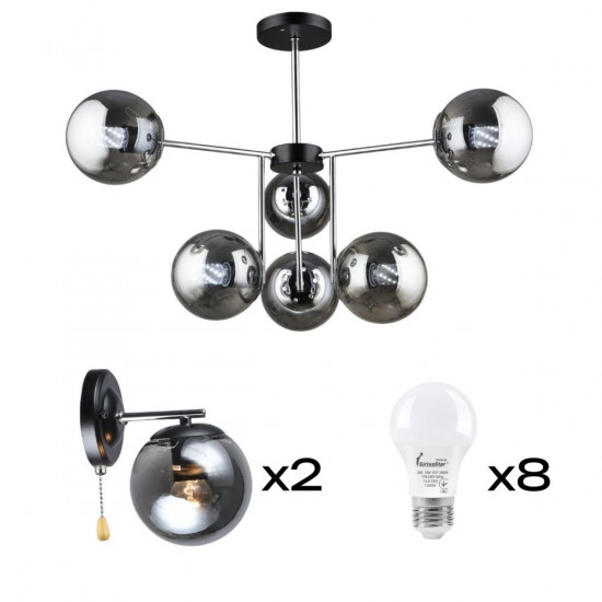 Комплект: Люстра Valeso K2307/6 + 2 Бра Valeso K2307/1W з лампочками фото № 1