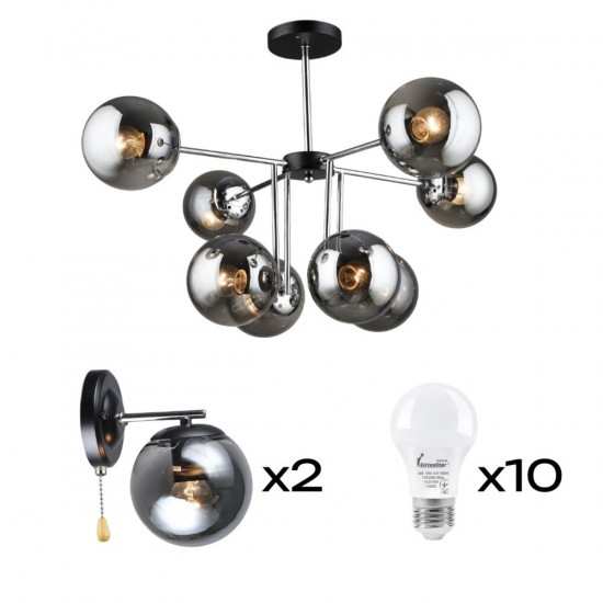 Комплект: Люстра Valeso K2307/8 + 2 Бра Valeso K2307/1W з лампочками фото № 1