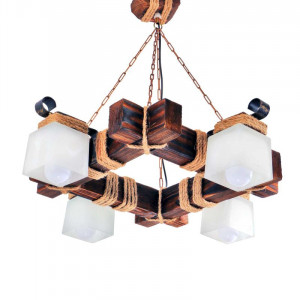 Люстра дерев'яна виробництво Sirius S7013/4 темний обжиг на 4 плафона Люстра дерев'яна виробництво Sirius S7013/4 темний обжиг на 4 плафона