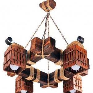 Люстра дерев'яна виробництво Sirius S7037/4 темний обжиг на 4 плафона Люстра дерев'яна виробництво Sirius S7037/4 темний обжиг на 4 плафона