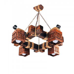 Люстра дерев'яна виробництво Sirius S7037/4 темний обжиг на 4 плафона Люстра дерев'яна виробництво Sirius S7037/4 темний обжиг на 4 плафона