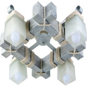 Люстра дерев'яна виробництво Sirius S7030/4 біла срібло на 4 плафона Люстра дерев'яна виробництво Sirius S7030/4 біла срібло на 4 плафона