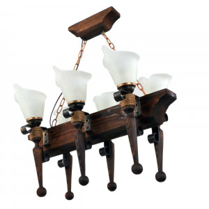 Люстра дерев'яна виробництво Sirius S7141/6 темний обжиг на 6 плафонов Люстра дерев'яна виробництво Sirius S7141/6 темний обжиг на 6 плафонов