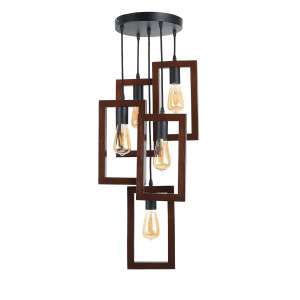 Люстра дерев'яна виробництво Sirius S7147/5 (горіх+чорний) Люстра дерев'яна виробництво Sirius S7147/5 (горіх+чорний)