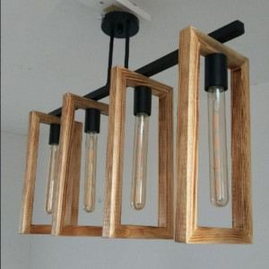 Люстра дерев'яна виробництво Sirius S7149/4 світлий обжиг+чорний на 4 лампочки Люстра дерев'яна виробництво Sirius S7149/4 світлий обжиг+чорний на 4 лампочки