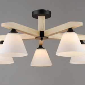 Люстра стельова для вітальні Sirius B N6596/5 BK+WOOD