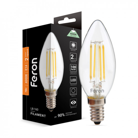 Світлодіодна лампа Feron Filament LB-160 7Вт E14 4000K Зображення №1 Світлодіодна лампа Feron Filament LB-160 7Вт E14 4000K фото № 1