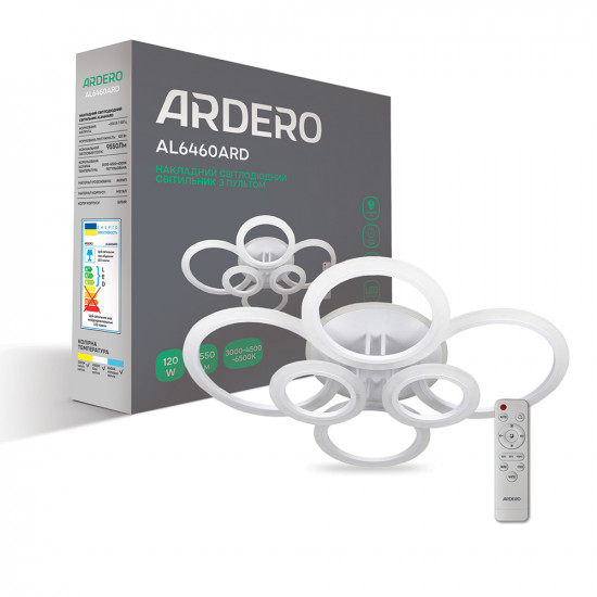 Світлодіодна люстра з пультом Ardero AL6460ARD SOFT R 120Вт 3000-6500К IP20 Зображення №1 Світлодіодна люстра з пультом Ardero AL6460ARD SOFT R 120Вт 3000-6500К IP20 фото № 1