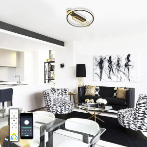 Керована світлодіодна люстра MENSOLA 80W R SMART 530х450x60мм Чорна з золотом