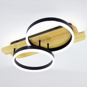 Керована світлодіодна люстра WOODY 80W 2R SMART 600x420x135 Чорна/Дерево