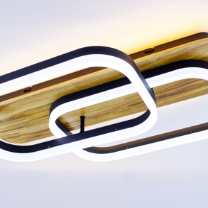 Керована світлодіодна люстра WOODY 95W 2SQ SMART 650x420x135мм Чорна/Дерево