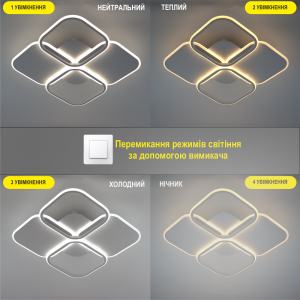 Керована світлодіодна СМАРТ люстра ESLLSE OSAKA 65W 4S SMART 435x435x65мм Біла