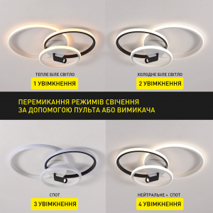 Люстра світлодіодна ESLLSE IRUMA 70W 3R DL 510×400×65 мм Чорно-біла