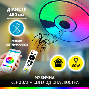 Керована МУЗИЧНА світлодіодна люстра ESLLSE SONG R RGB 80Вт 480x75мм Біла Керована МУЗИЧНА світлодіодна люстра ESLLSE SONG R RGB 80Вт 480x75мм Біла