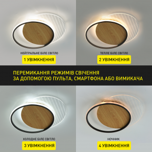 Керована світлодіодна СМАРТ люстра ESLLSE AMATO 60W 2R 400×505×52мм Чорна + Світле дерево