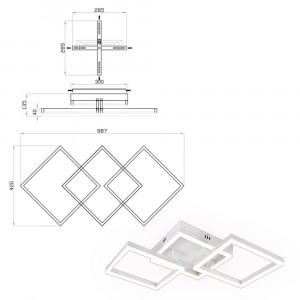 Смарт люстра керована світлодіодна SQUARE 3S 90 Вт 887x420x135 мм Бiла на кухню, для спальні, для вітальні