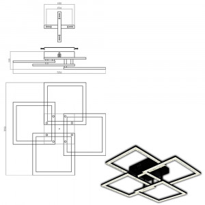 Смарт люстра керована світлодіодна SQUARE 4S 100 Вт 550x550x110 мм Чорна