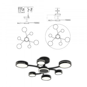 Смарт люстра керована світлодіодна OTTO 7R 80 Вт 795x185 мм Чорна на кухню, для спальні, для вітальні