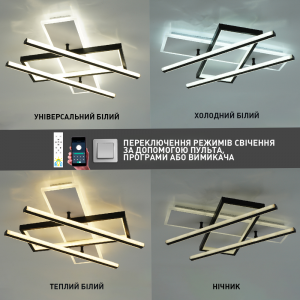 Керована світлодіодна СМАРТ люстра ESLLSE PALLA 3S 110 Вт 500x460x80 мм Чорно-біла