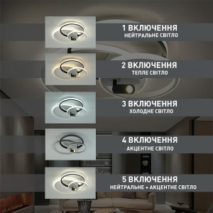 Люстра світлодіодна ESLLSE IRUMA 70W 3R DL 510×400×65 мм Чорно-біла