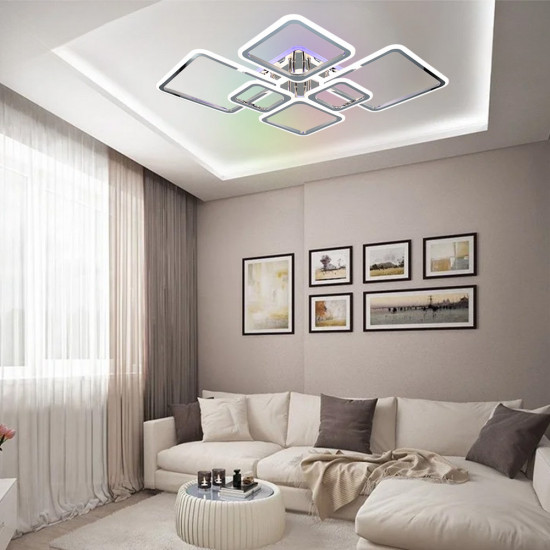 Керована світлодіодна СМАРТ люстра ESLLSE OVAL RGB 120 Вт 7S 960x750x110мм Хром Зображення №7 Керована світлодіодна СМАРТ люстра ESLLSE OVAL RGB 120 Вт 7S 960x750x110мм Хром фото № 7
