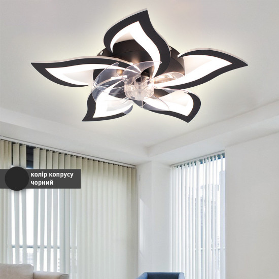 Керована світлодіодна люстра з вентилятором FAN ELLA 72W+18W 5F 680×120мм Чорна Зображення №5 Керована світлодіодна люстра з вентилятором FAN ELLA 72W+18W 5F 680×120мм Чорна фото № 5