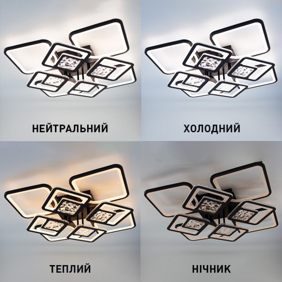 Керована світлодіодна люстра ESLLSE TETRA TWIST ICE 165W 8S SMART 595x595x110мм Чорна Зображення №2 Керована світлодіодна люстра ESLLSE TETRA TWIST ICE 165W 8S SMART 595x595x110мм Чорна фото № 2