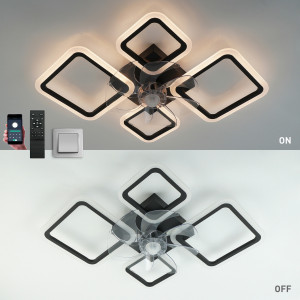 Керована світлодіодна люстра з вентилятором FAN OVAL 70 Вт + 18 Вт 760x560x120 мм Чорна