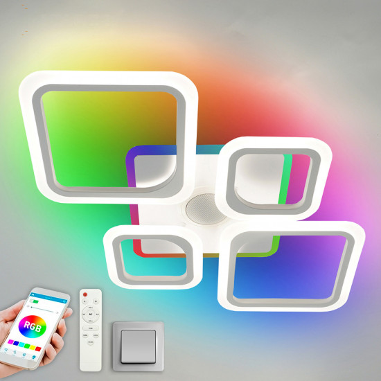 Смарт люстра з колонкою керована світлодіодна ESLLSE OVAL RGB MUSIC 5S 85 Вт 725x460x80 мм Бiла фото № 1