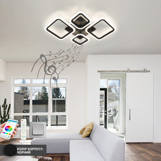 Смарт люстра з колонкою керована світлодіодна ESLLSE OVAL RGB MUSIC 5S 85 Вт 725x460x80 мм Чорна Зображення №3 Смарт люстра з колонкою керована світлодіодна ESLLSE OVAL RGB MUSIC 5S 85 Вт 725x460x80 мм Чорна фото № 3