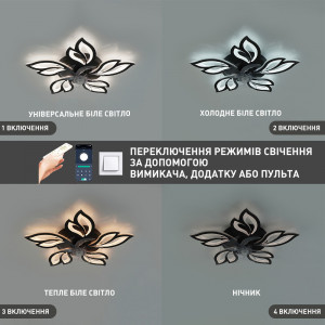 Керована світлодіодна люстра з вентилятором FAN ASTRA 85W+18W 5F 680×120мм Чорна