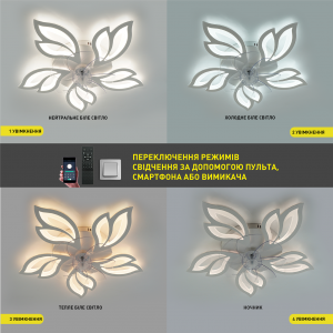 Керована світлодіодна люстра з вентилятором FAN ASTRA 85W+18W 5F 680×120мм Біла