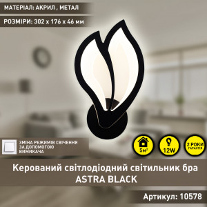 Настінний світлодіодний світильник бра Esllse ASTRA 12 Вт 302x176x46 мм Чорний