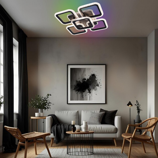 Керована світлодіодна люстра ESLLSE ROOM ICE RGB 6S 70 Вт SMART 380x380x75 мм Чорна з підсвічуванням RGB Зображення №7 Керована світлодіодна люстра ESLLSE ROOM ICE RGB 6S 70 Вт SMART 380x380x75 мм Чорна з підсвічуванням RGB фото № 7