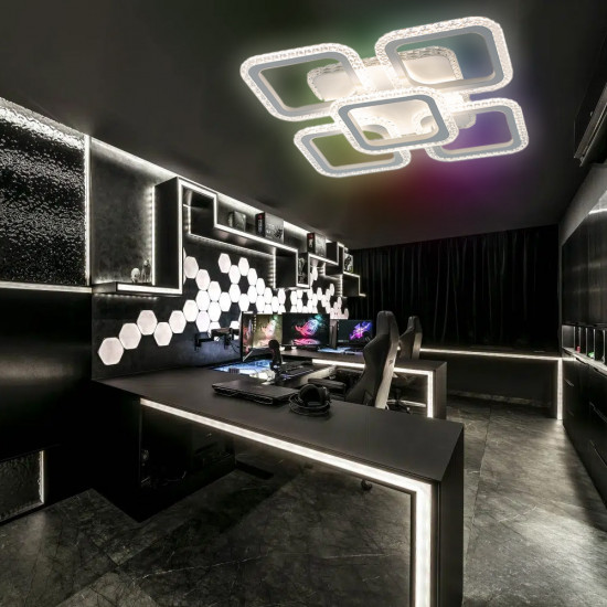 Керована світлодіодна люстра ESLLSE ROOM ICE RGB 6S 70 Вт SMART 380x380x75 мм Біла з підсвічуванням RGB Зображення №7 Керована світлодіодна люстра ESLLSE ROOM ICE RGB 6S 70 Вт SMART 380x380x75 мм Біла з підсвічуванням RGB фото № 7