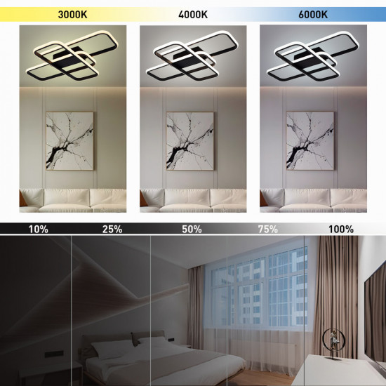 Керована світлодіодна СМАРТ люстра ESLLSE SVEN 3SQ 90 Вт 635x478x75 мм Чорна  фото № 4