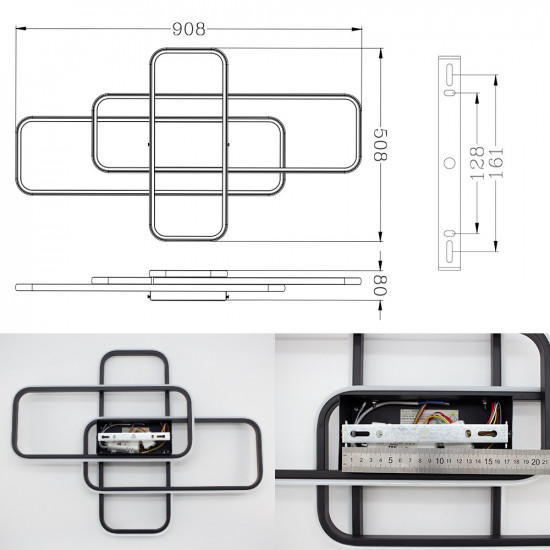 Керована світлодіодна СМАРТ люстра ESLLSE SVEN 3SQ 90 Вт 635x478x75 мм Чорна  фото № 6