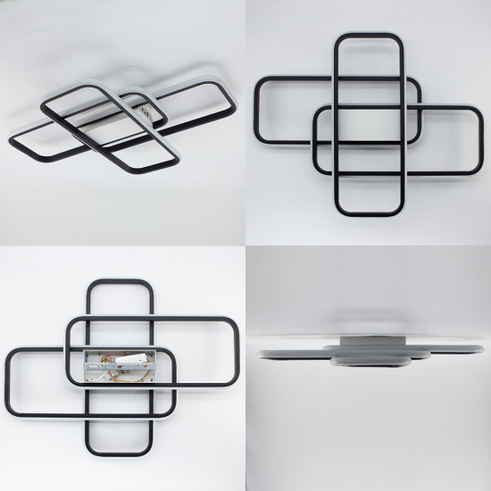 Керована світлодіодна СМАРТ люстра ESLLSE SVEN 3SQ 90 Вт 635x478x75 мм Чорно-біла  фото № 4