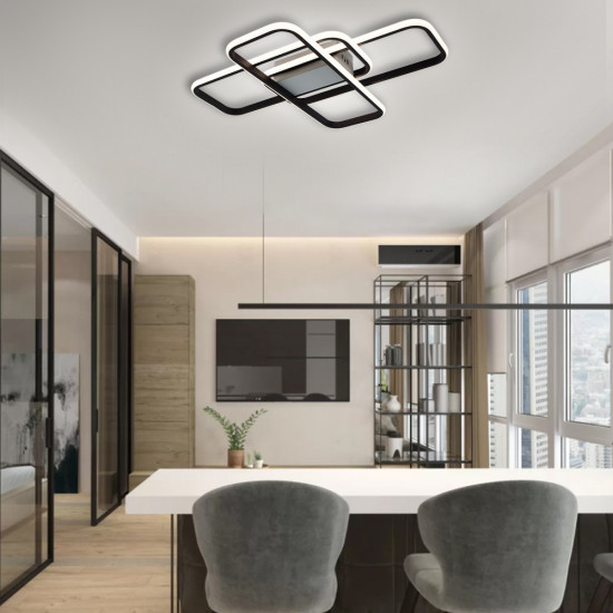 Керована світлодіодна СМАРТ люстра ESLLSE SVEN 3SQ 90 Вт 635x478x75 мм Чорно-біла  фото № 7