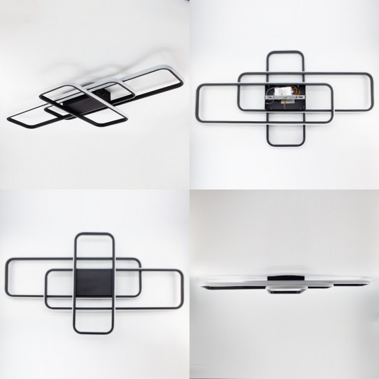 Керована світлодіодна СМАРТ люстра ESLLSE SVEN 3SQ 105 Вт 908x508x80 мм Чорна  фото № 3