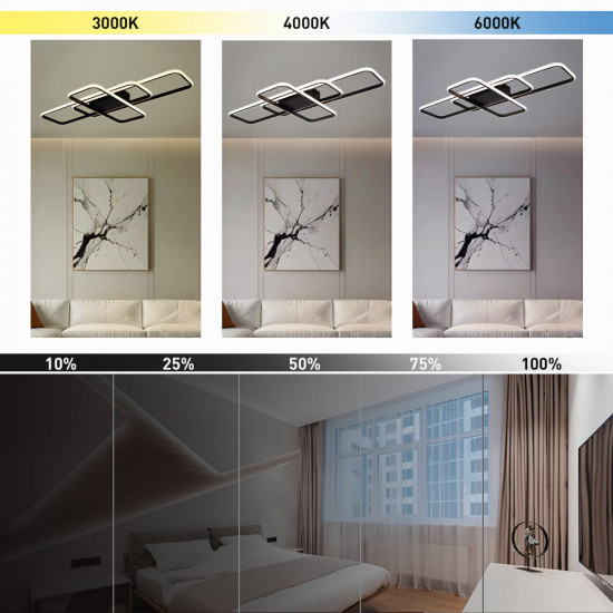 Керована світлодіодна СМАРТ люстра ESLLSE SVEN 3SQ 105 Вт 908x508x80 мм Чорна  фото № 7