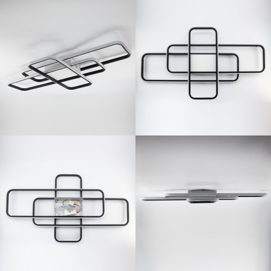 Керована світлодіодна СМАРТ люстра ESLLSE SVEN 3SQ 105 Вт 908x508x80 мм Чорно-біла  фото № 3