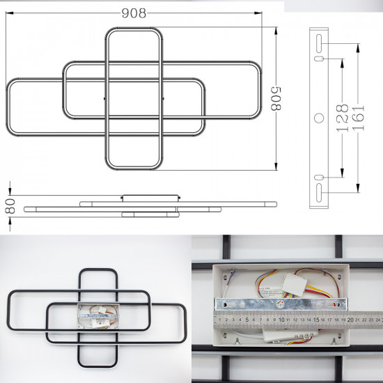 Керована світлодіодна СМАРТ люстра ESLLSE SVEN 3SQ 105 Вт 908x508x80 мм Чорно-біла  фото № 4