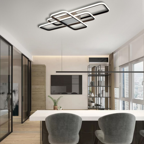 Керована світлодіодна СМАРТ люстра ESLLSE SVEN 3SQ 105 Вт 908x508x80 мм Чорно-біла  фото № 6