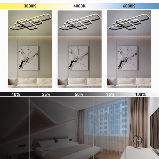 Керована світлодіодна СМАРТ люстра ESLLSE SVEN 3SQ 105 Вт 908x508x80 мм Чорно-біла  фото № 7