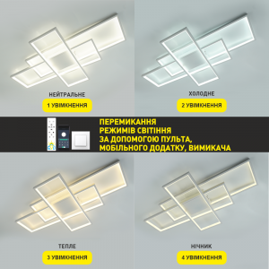 Керована світлодіодна СМАРТ люстра ESLLSE SVEN 3S 125 Вт 1100x600x80 мм Біла