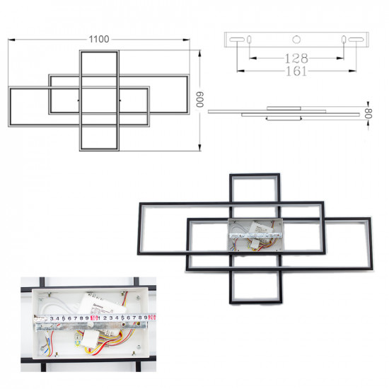 Керована світлодіодна СМАРТ люстра ESLLSE SVEN 3S 125 Вт 1100x600x80 мм Чорно-біла  фото № 4