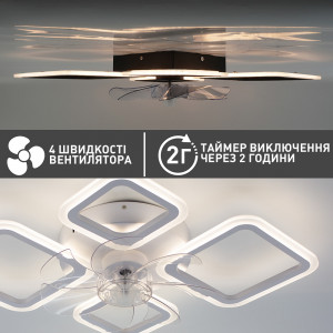 Керована світлодіодна люстра з вентилятором ESLLSE FAN OVAL 38 Вт + 15 Вт 645x500x125 мм Бiла