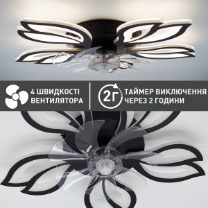 Керована світлодіодна люстра з вентилятором ESLLSE FAN ASTRA 52 Вт + 19 Вт 625x125 мм Чорна